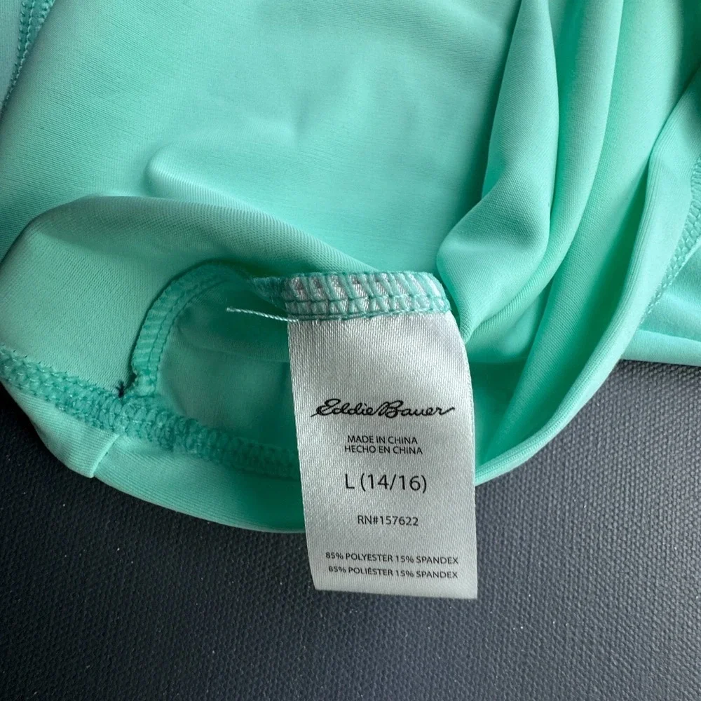 Eddie Bauer Girls L 14/16 Turquoise Purple Rash Guard Swim Shirt UPF 50+ Surf